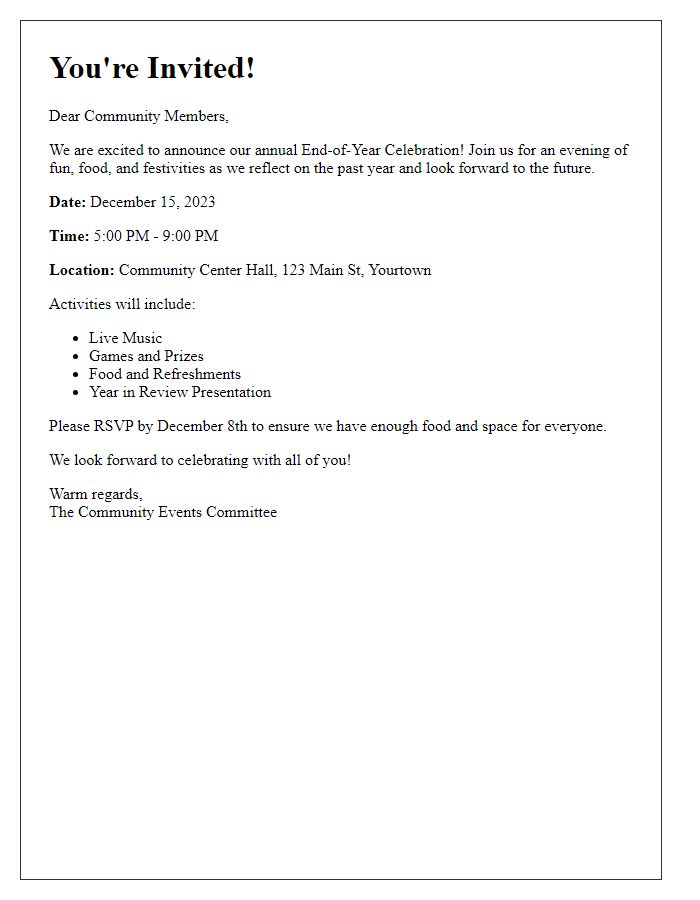 Letter template of community end-of-year celebration invite