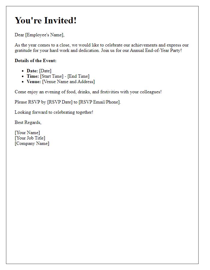 Letter template of corporate end-of-year party invitation