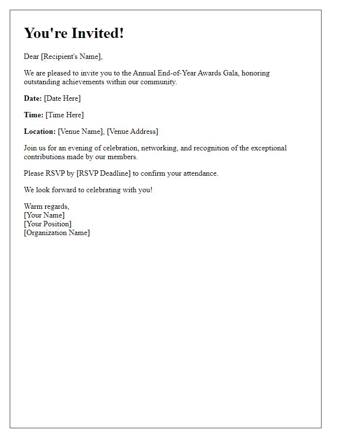 Letter template of formal end-of-year awards gala invitation