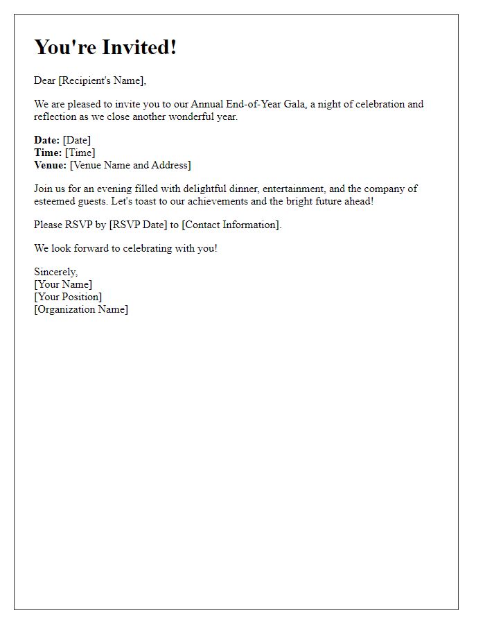 Letter template of formal end-of-year gala invitation