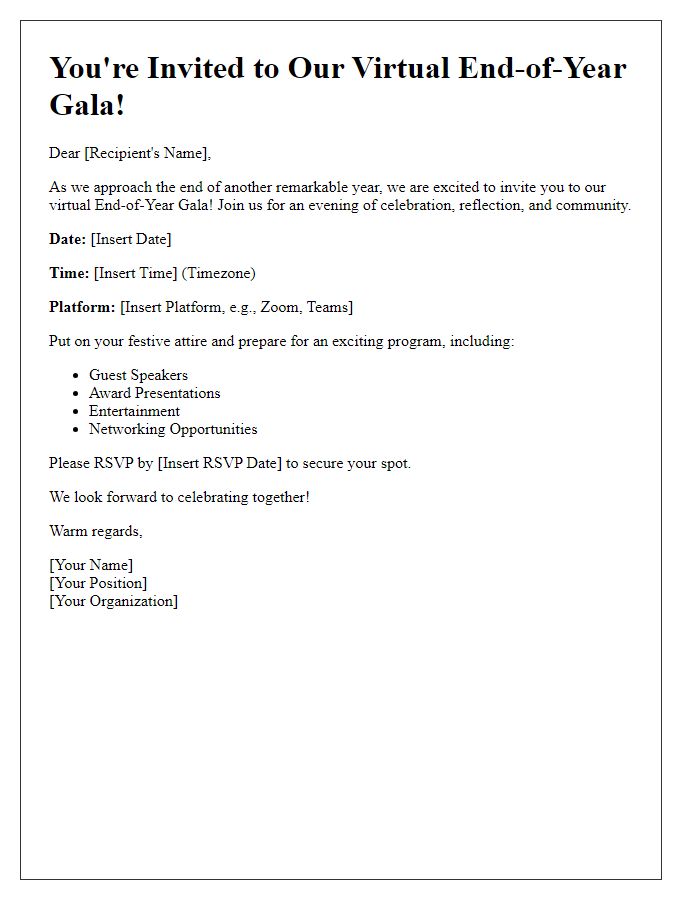 Letter template of virtual end-of-year gala invitation