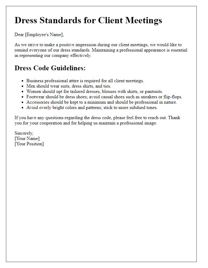 Letter template of dress standards for client meetings