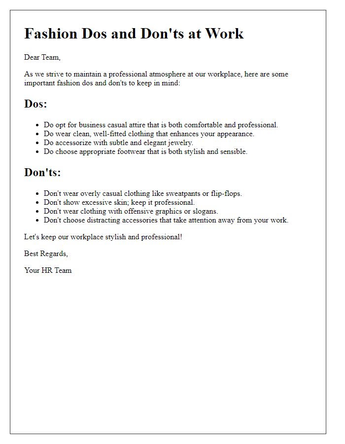 Letter template of fashion dos and donts at work