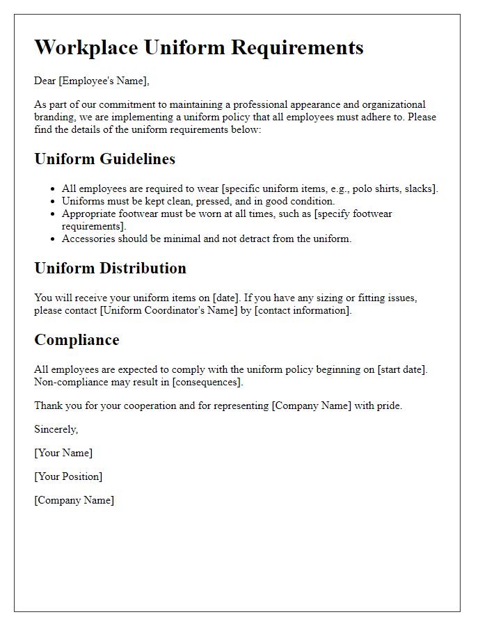 Letter template of workplace uniform requirements