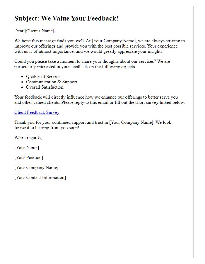 Letter template of client review request to enhance offerings.