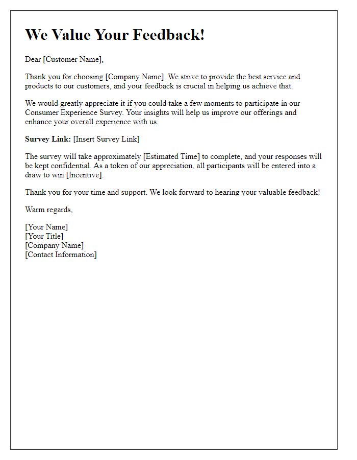 Letter template of consumer experience survey engagement.