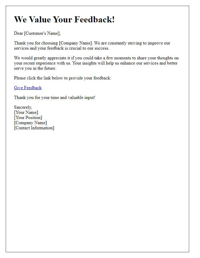 Letter template of customer feedback request for service improvement.