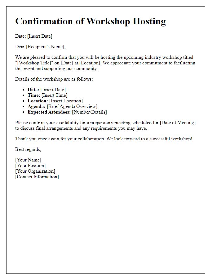 Letter template of confirmation for hosting industry workshops