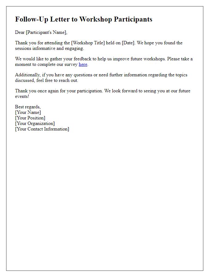 Letter template of follow-up for industry workshop participants