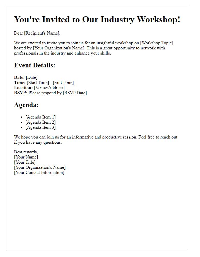 Letter template of invitation for hosting industry workshops