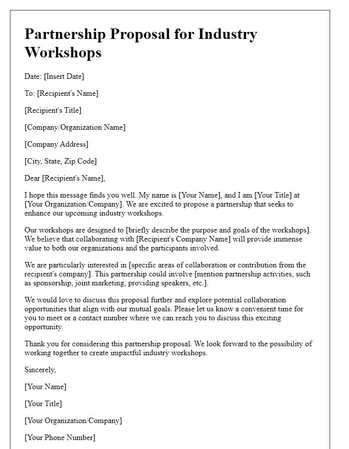 Letter template of partnership proposal for industry workshops