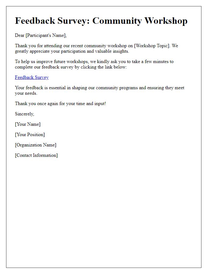 Letter template of feedback survey after community workshop.