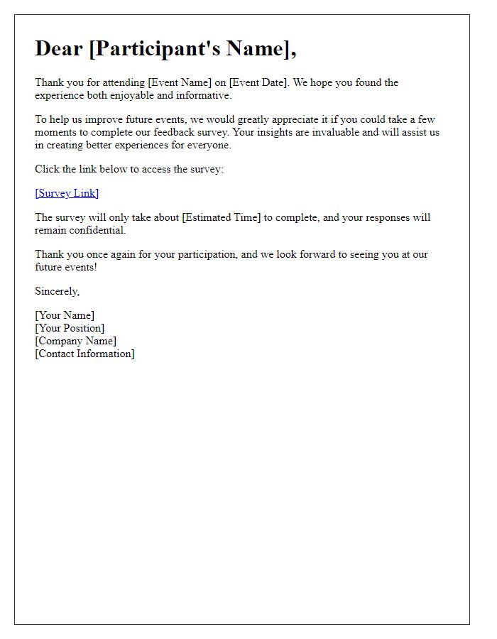 Letter template of feedback survey for corporate event follow-up.