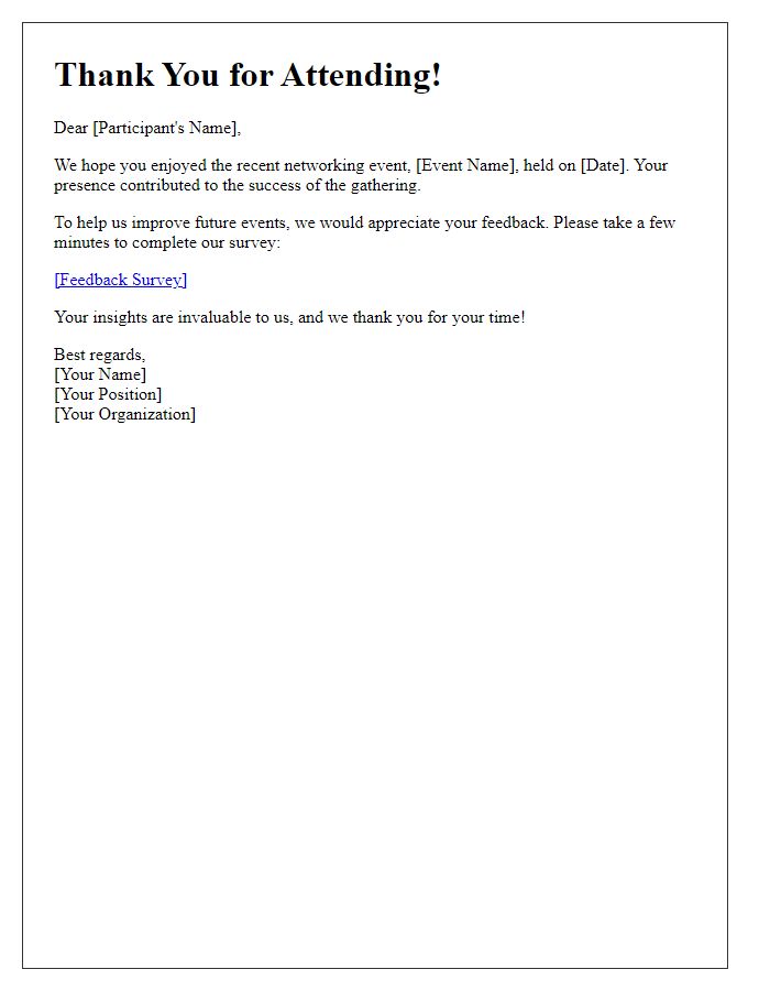Letter template of feedback survey post-networking event.