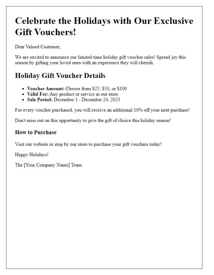 Letter template of limited-time holiday gift voucher sales