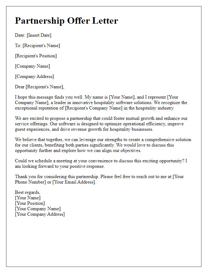 Letter template of hospitality software partnership offer