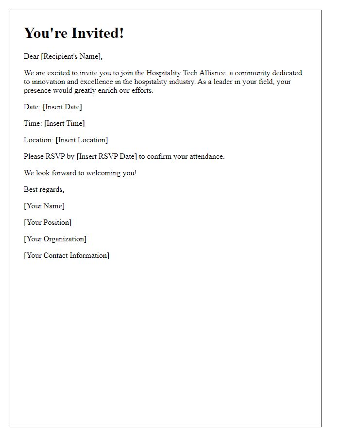 Letter template of hospitality tech alliance invitation