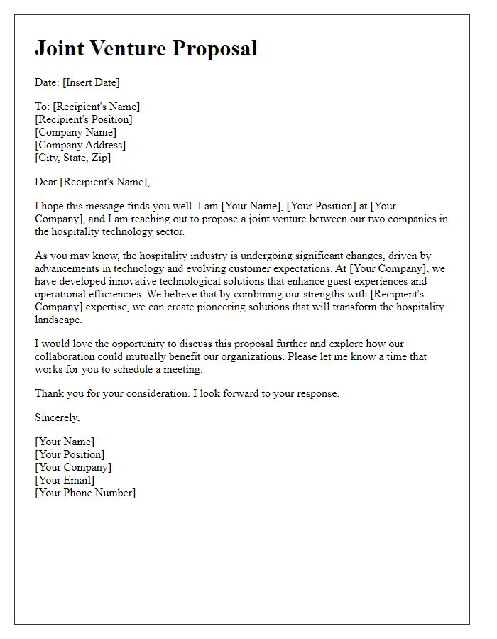 Letter template of hospitality tech joint venture request