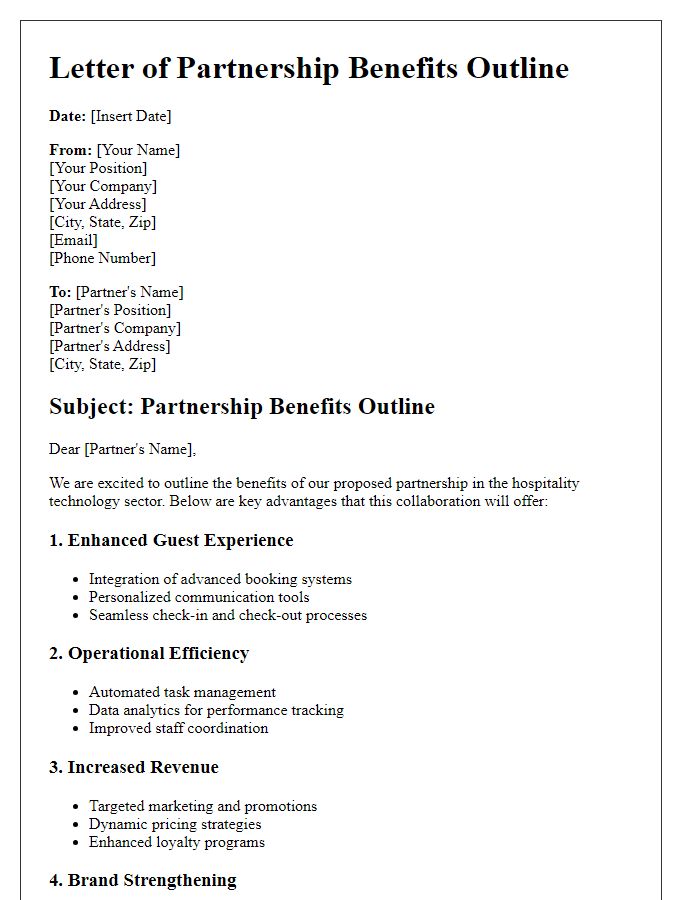 Letter template of hospitality tech partnership benefits outline