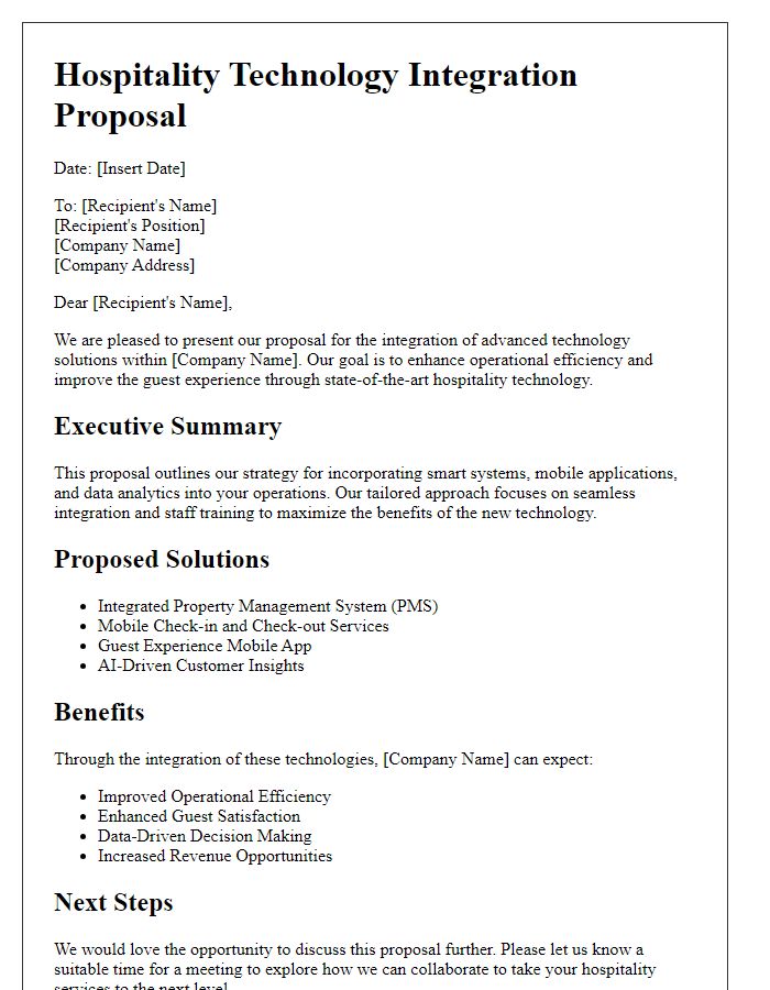 Letter template of hospitality technology integration proposal