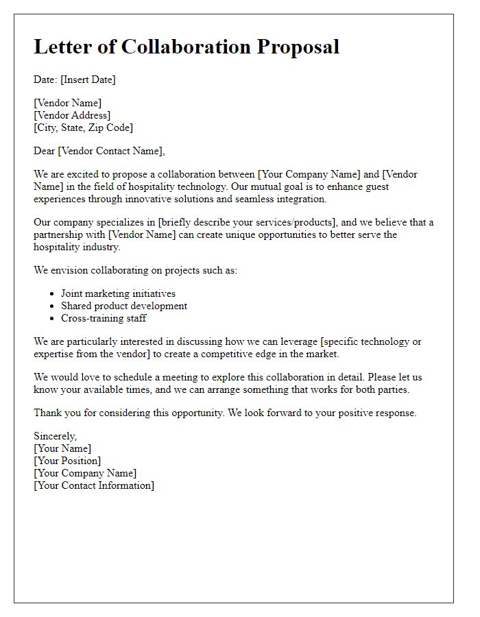 Letter template of hospitality technology vendor collaboration