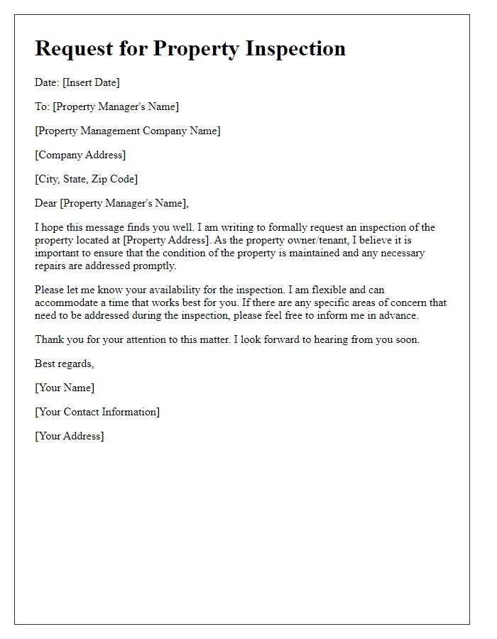 Letter template of property management request for property inspection.