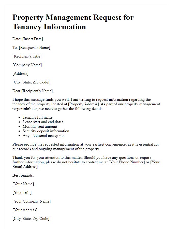 Letter template of property management request for tenancy information.