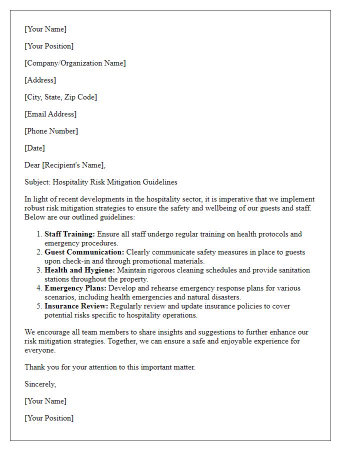 Letter template of hospitality risk mitigation guidelines