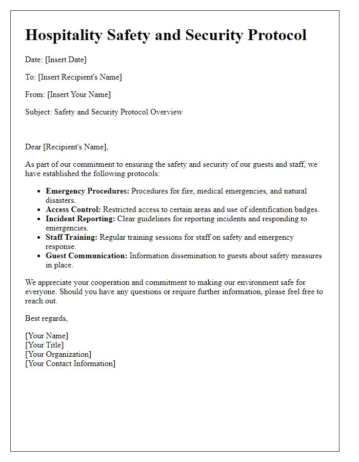 Letter template of hospitality safety and security protocol