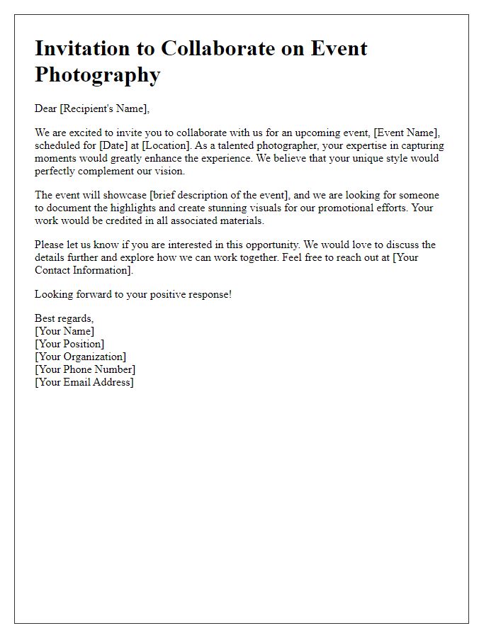 Letter template of invitation for collaborative event photography