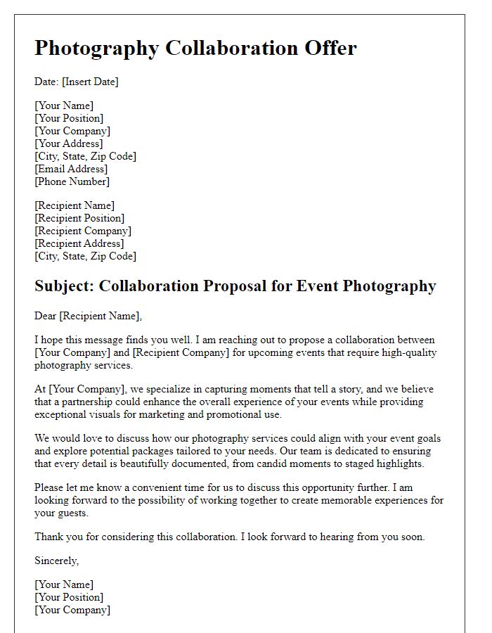 Letter template of offer for event photography collaboration project