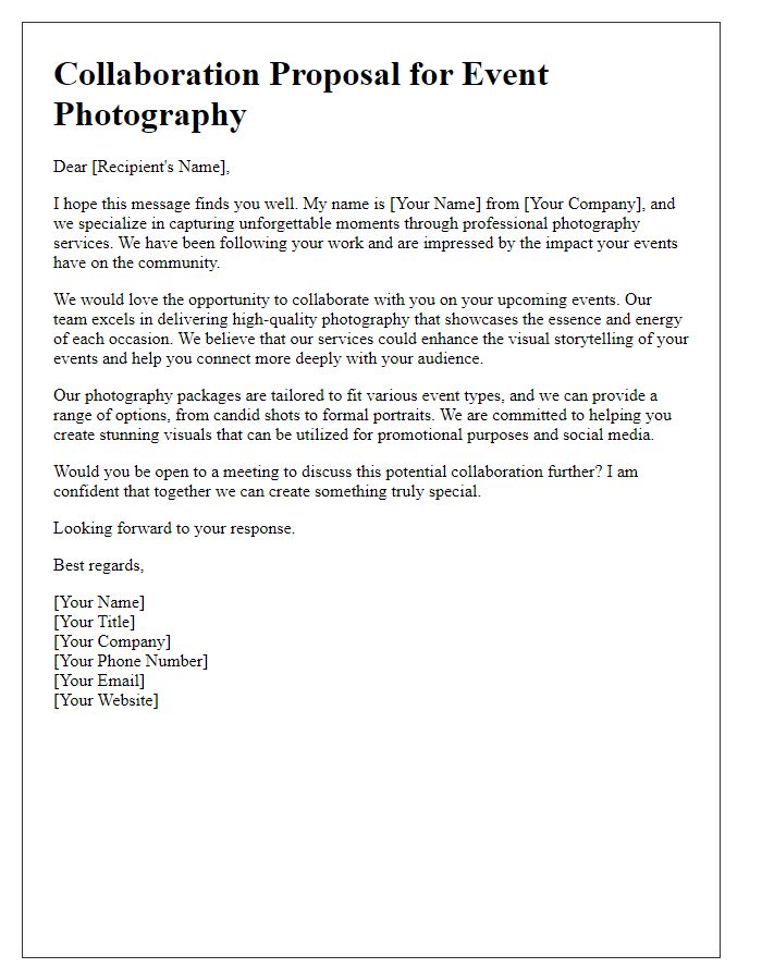 Letter template of outreach for event photography cooperation