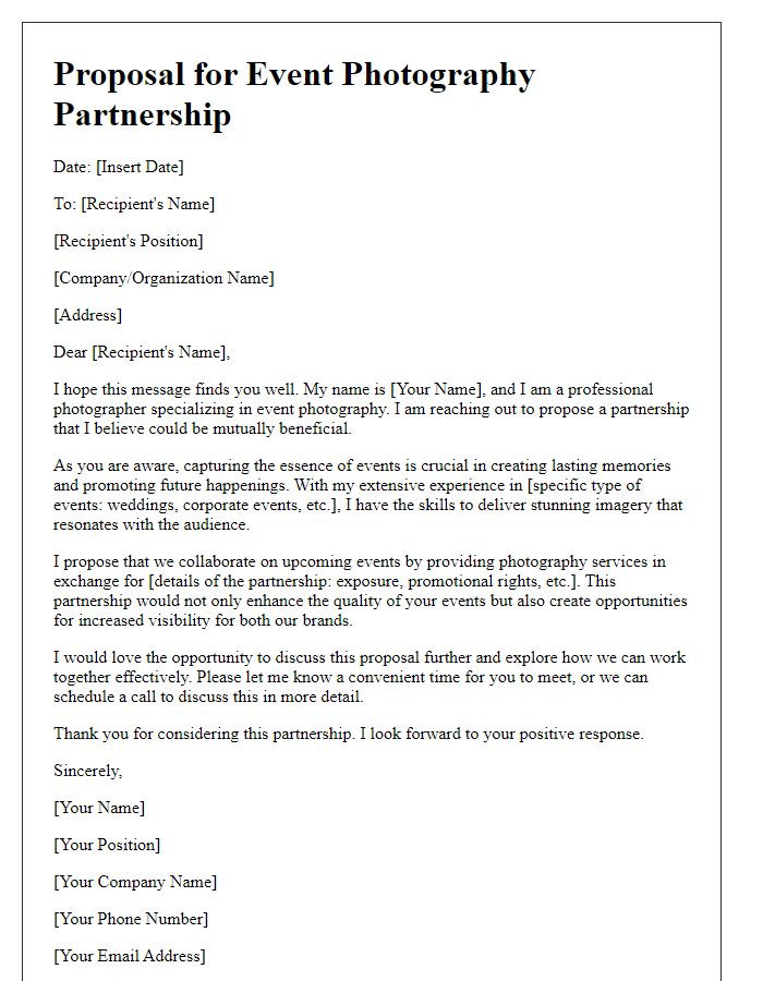 Letter template of proposal for event photography partnership