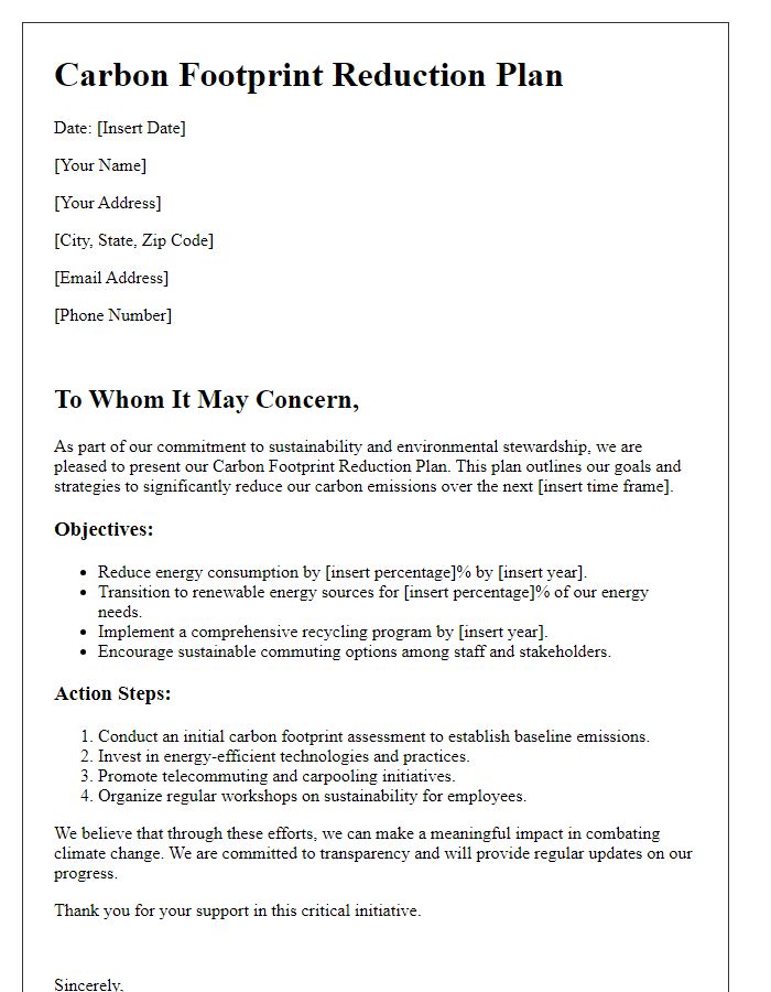 Letter template of carbon footprint reduction plan