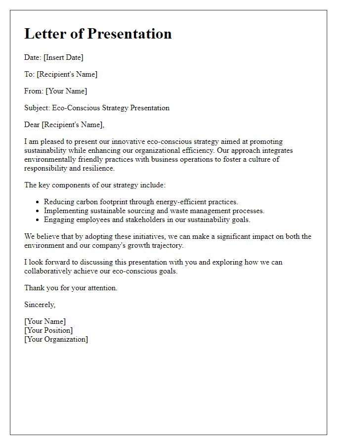 Letter template of eco-conscious strategy presentation