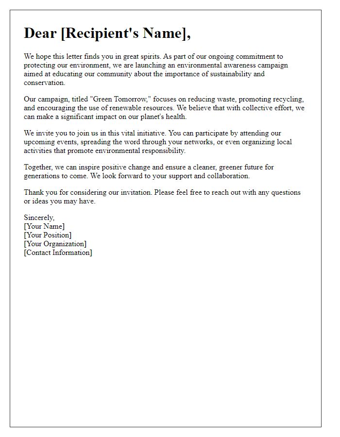 Letter template of environmental awareness campaign