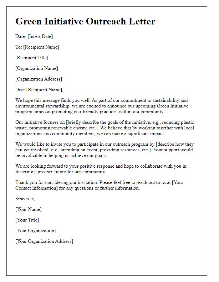 Letter template of green initiative outreach