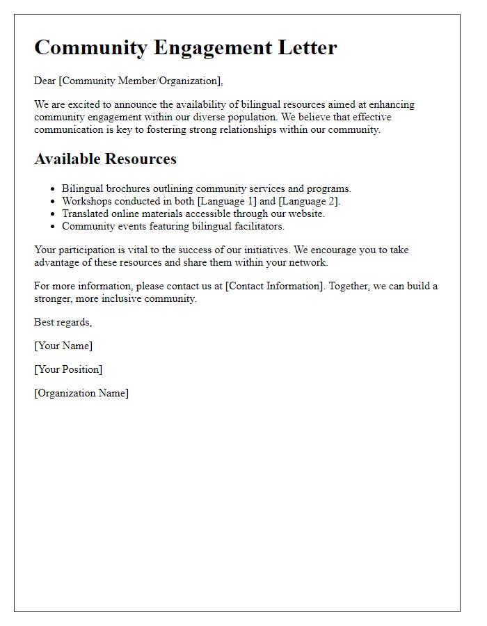 Letter template of bilingual resources for community engagement