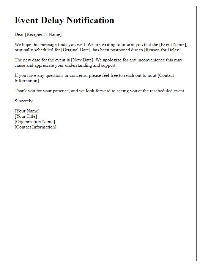 Letter template of event delay notification