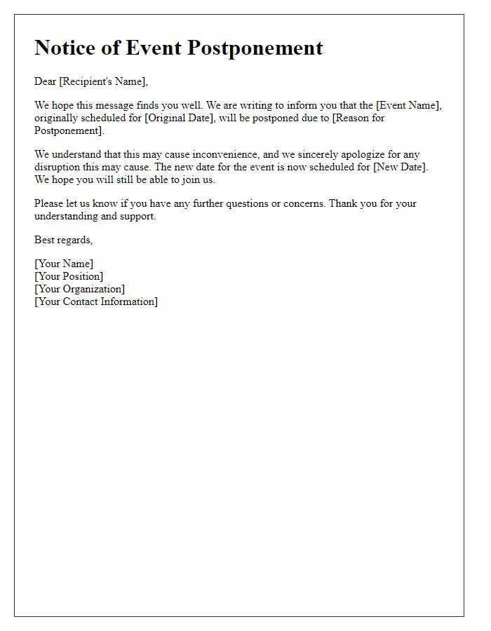 Letter template of event postponement notice