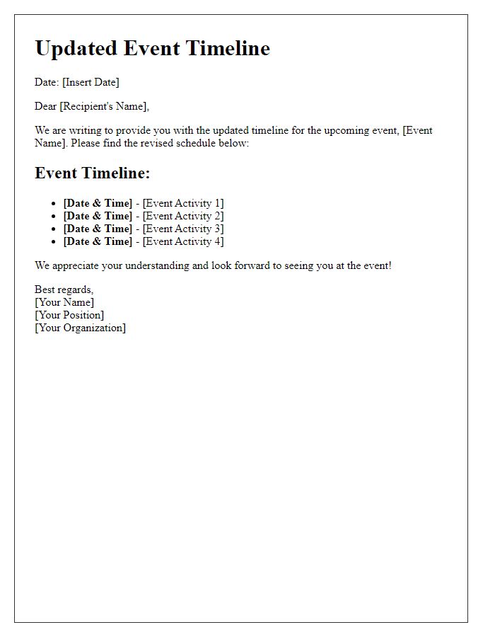 Letter template of updated event timeline