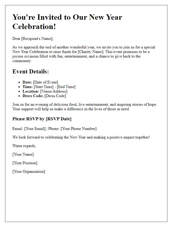 Letter template of New Year Celebration Invitation for Charity Event