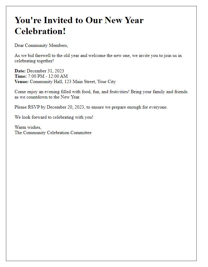 Letter template of New Year Celebration Invitation for Community Members