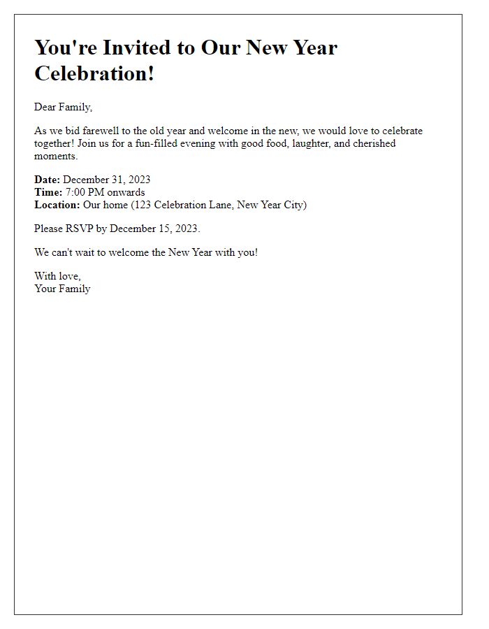 Letter template of New Year Celebration Invitation for Family