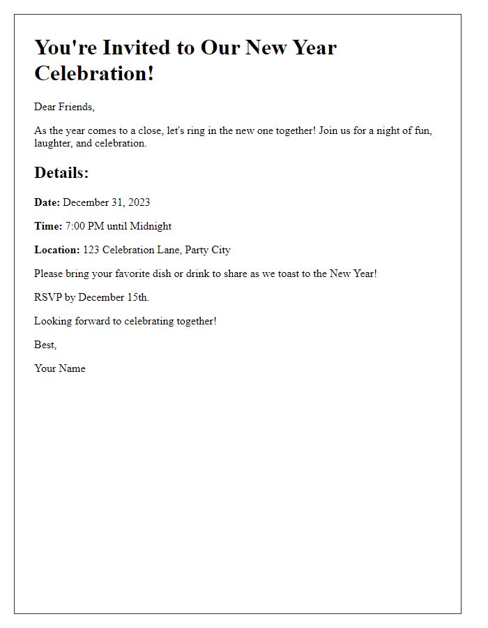 Letter template of New Year Celebration Invitation for Friends