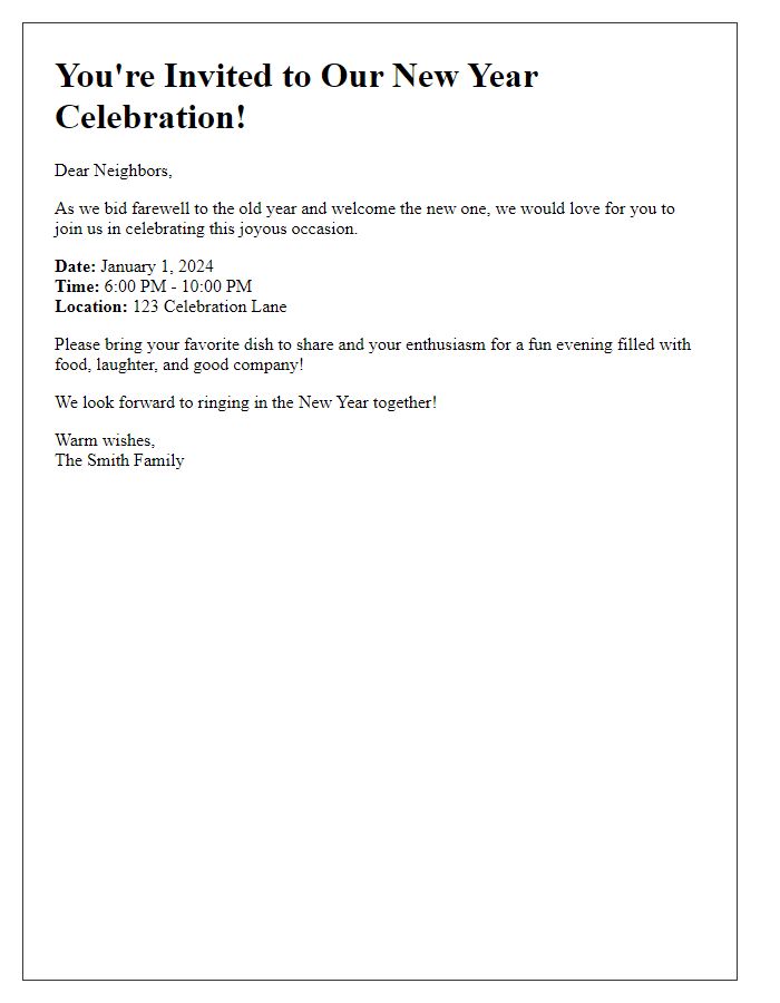 Letter template of New Year Celebration Invitation for Neighbors