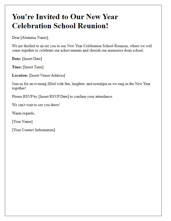 Letter template of New Year Celebration Invitation for School Reunion