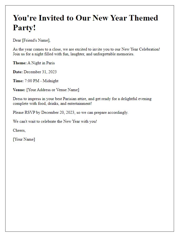 Letter template of New Year Celebration Invitation for Themed Party