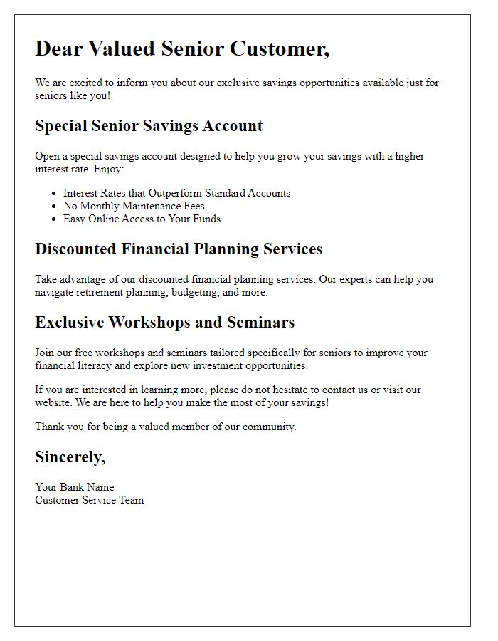 Letter template of special savings opportunities for seniors