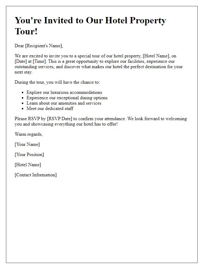 Letter template of hotel property tour invitation.